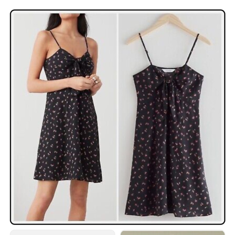 & Other Stories Womens Sz US‎ 0 Black Floral Flowy Front Tie Mini Dress